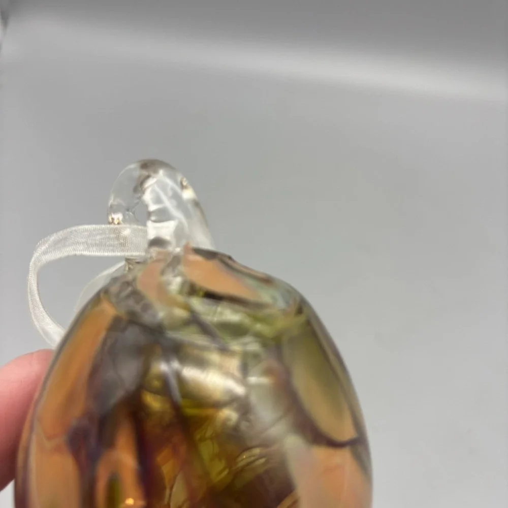 Ornament Hand Blown Art Glass Oval Brown & Amber Swirl‎ Imperfections